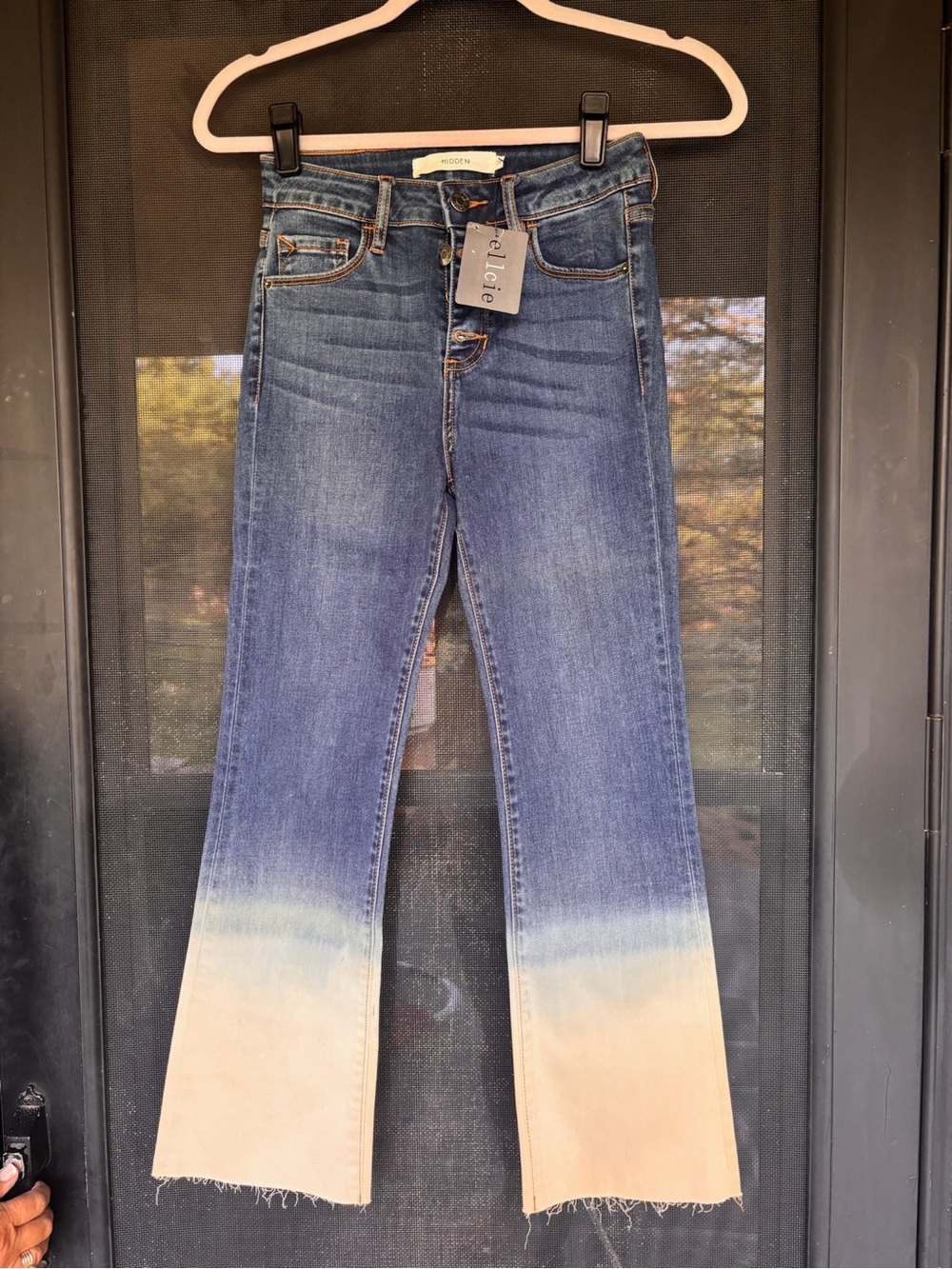 Ellie Blue-to-Cream Flare Jeans